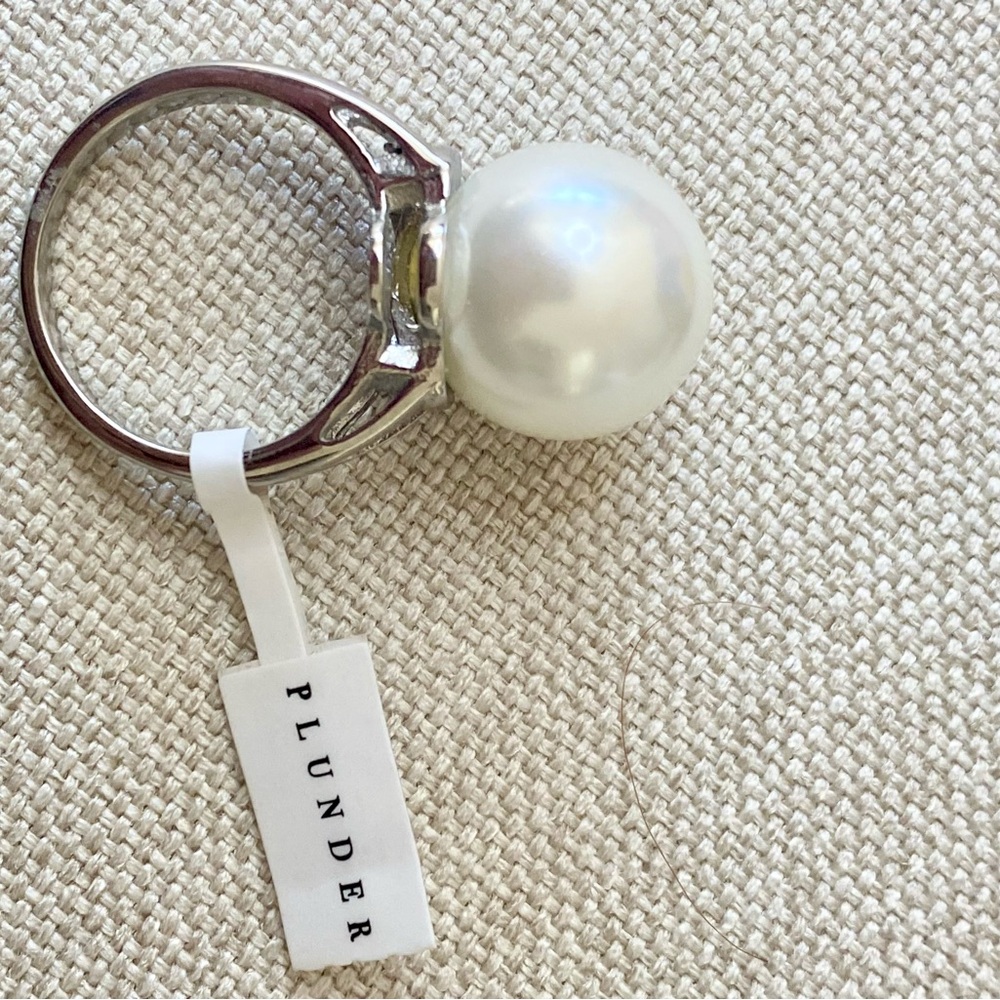 Plunder Designs Oversized Silver Pearl Statement Ring - Picture 4 of 4